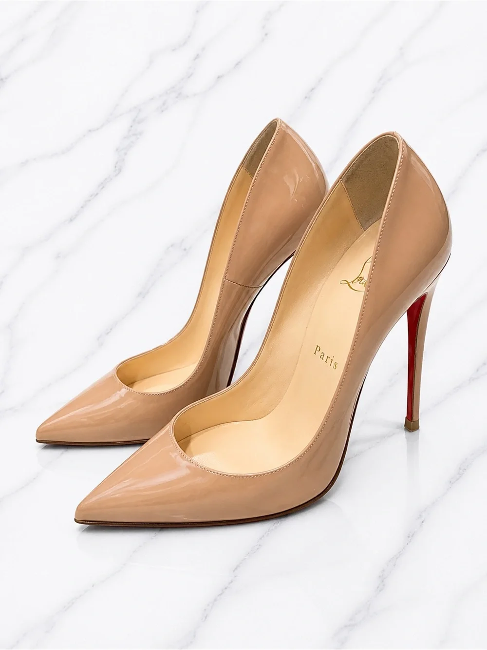 Christian Louboutin So Kate 120mm Nude Patent Leather Stiletto Heel Pump 38.5